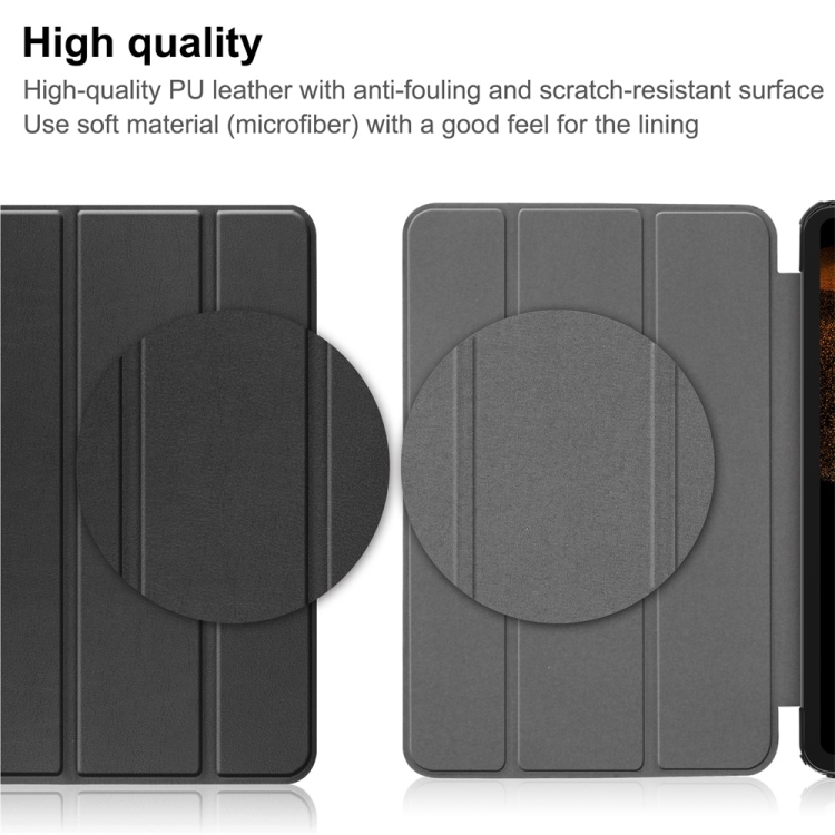 Para Samsung Galaxy Tab S9 Ultra JUNSUNMAY Custer Color sólido Funda de cuero para tableta inteligente con soporte de 3 pliegues (Negro) - 6