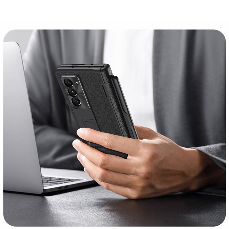 For Samsung Galaxy Z Fold6 Integrated Folding Hinge Leather Phone Case, No Pen(Pink)