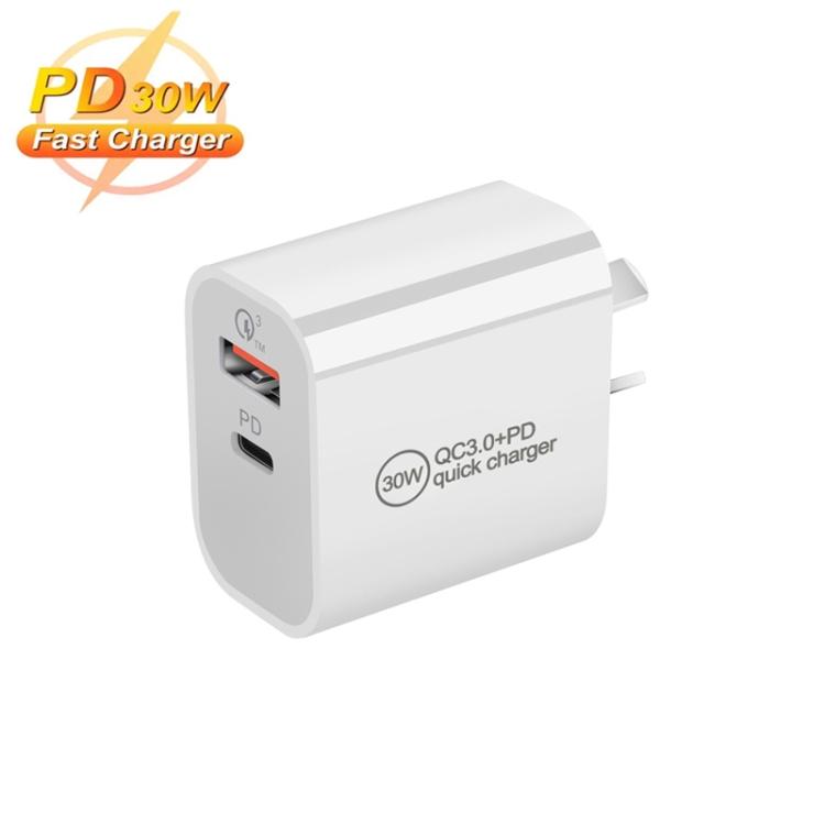 PD30W USB-C / Type-C + QC3.0 USB Dual Port Charger, Plug Size:AU Plug - 1