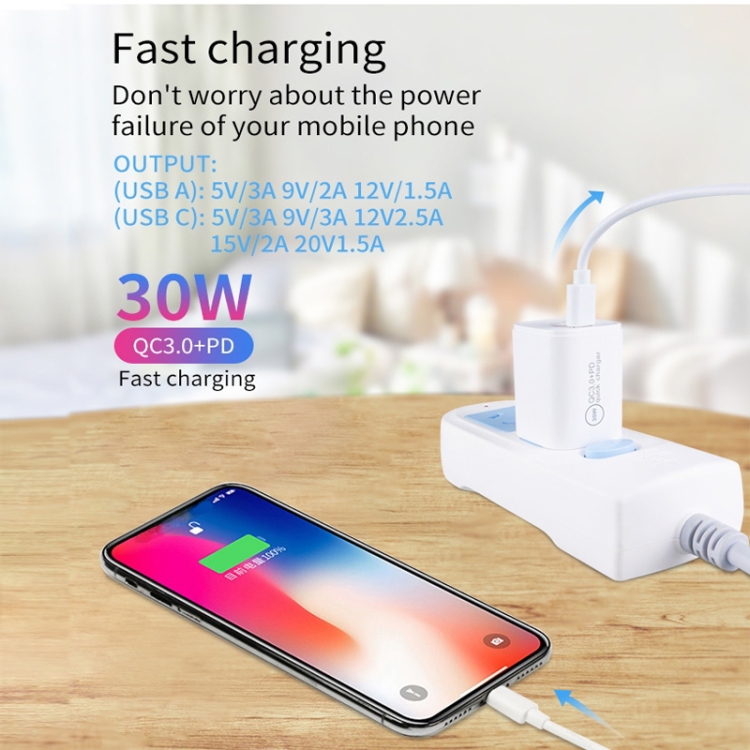 [HK Warehouse] PD30W USB-C / Type-C + QC3.0 USB Dual Port Charger, AU Plug