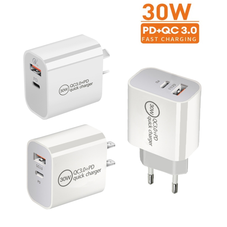 PD30W USB-C / Type-C + QC3.0 USB Dual Port Charger, Plug Size:AU Plug - B1