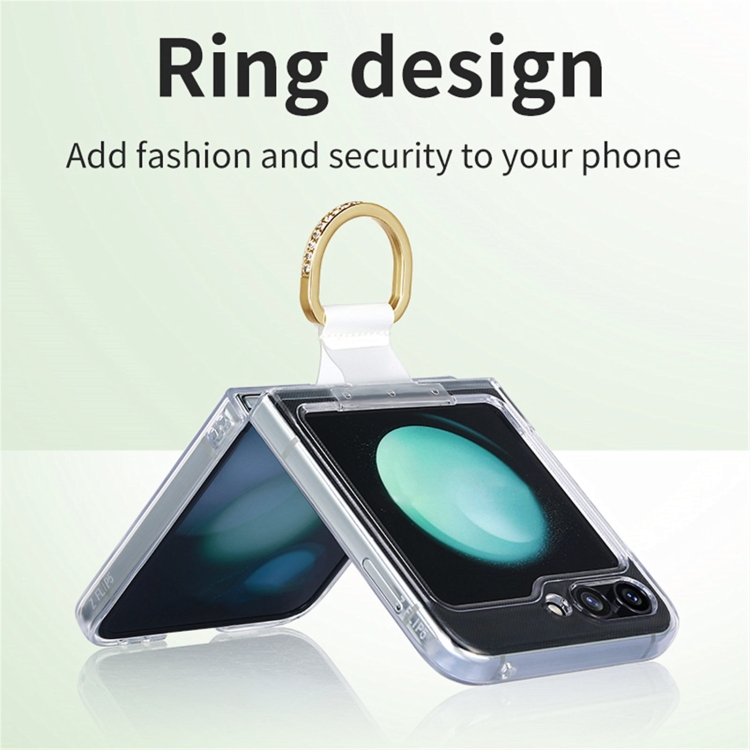 For Samsung Galaxy Z Flip5 5G Diamond-encrusted Ring Transparent PC Shockproof Phone Case(Gold) For Samsung Galaxy Z Flip5 5G Diamond-encrusted Ring Transparent PC Shockproof Phone Case(Gold)