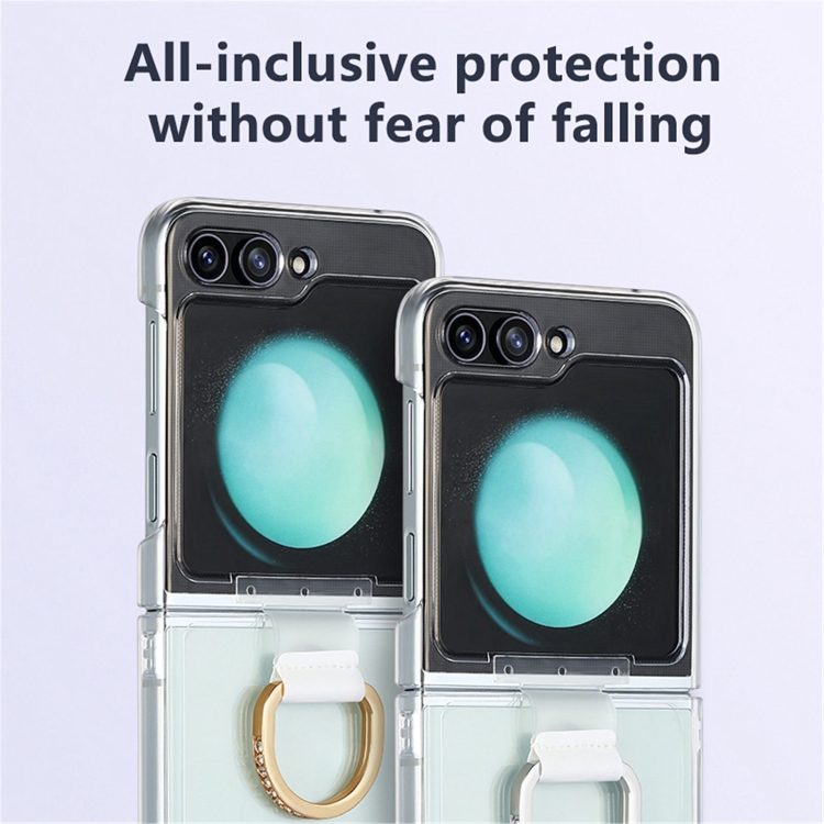 For Samsung Galaxy Z Flip5 5G Diamond-encrusted Ring Transparent PC Shockproof Phone Case(Gold) For Samsung Galaxy Z Flip5 5G Diamond-encrusted Ring Transparent PC Shockproof Phone Case(Gold)