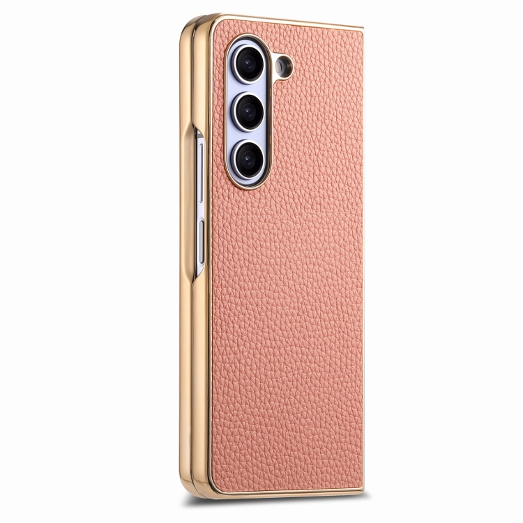 For Samsung Galaxy Z Fold5 5G Integrated Film Electroplated Leather Phone Case(Rose Gold) For Samsung Galaxy Z Fold5 5G Integrated Film Electroplated Leather Phone Case(Rose Gold)