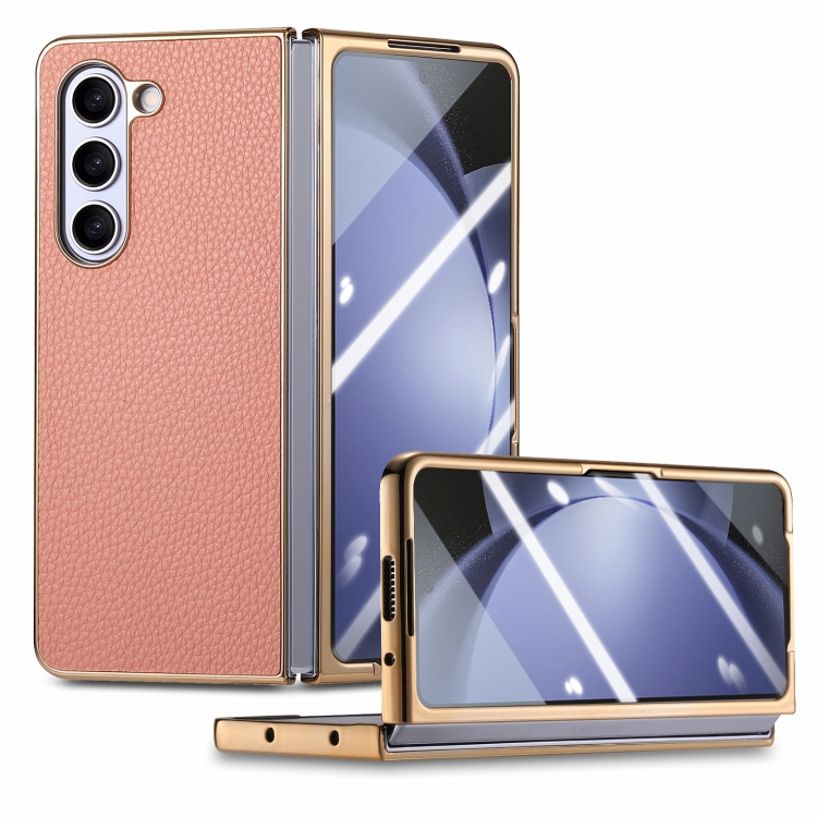 For Samsung Galaxy Z Fold5 5G Integrated Film Electroplated Leather Phone Case(Rose Gold) For Samsung Galaxy Z Fold5 5G Integrated Film Electroplated Leather Phone Case(Rose Gold)