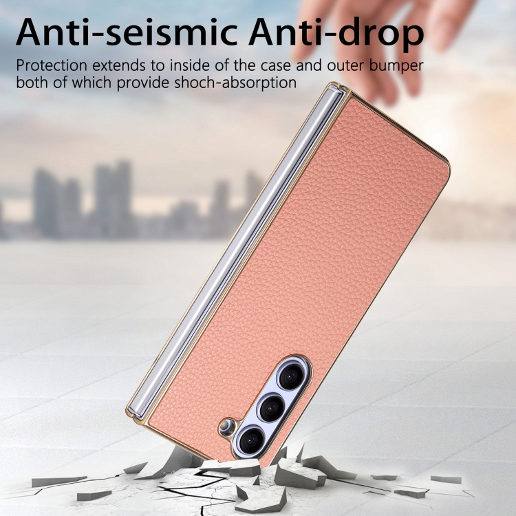 For Samsung Galaxy Z Fold5 5G Integrated Film Electroplated Leather Phone Case(Rose Gold) For Samsung Galaxy Z Fold5 5G Integrated Film Electroplated Leather Phone Case(Rose Gold)