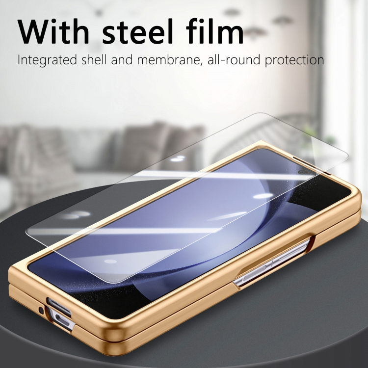 For Samsung Galaxy Z Fold5 5G Integrated Film Electroplated Leather Phone Case(Rose Gold) For Samsung Galaxy Z Fold5 5G Integrated Film Electroplated Leather Phone Case(Rose Gold)