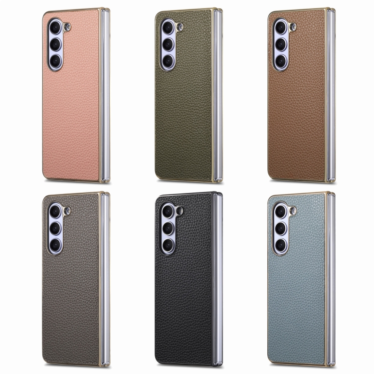 For Samsung Galaxy Z Fold5 5G Integrated Film Electroplated Leather Phone Case(Rose Gold) For Samsung Galaxy Z Fold5 5G Integrated Film Electroplated Leather Phone Case(Rose Gold)