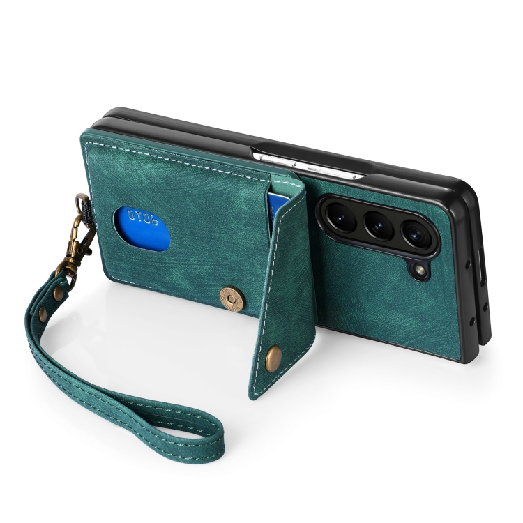 For Samsung Galaxy Z Fold5 5G Retro Card Wallet Fold Leather Phone Case with Strap(Green) For Samsung Galaxy Z Fold5 5G Retro Card Wallet Fold Leather Phone Case with Strap(Green)