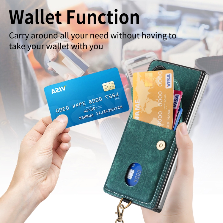 For Samsung Galaxy Z Fold5 5G Retro Card Wallet Fold Leather Phone Case with Strap(Green) For Samsung Galaxy Z Fold5 5G Retro Card Wallet Fold Leather Phone Case with Strap(Green)