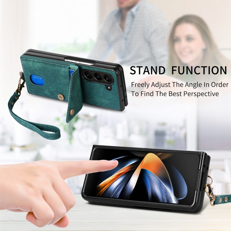 For Samsung Galaxy Z Fold5 5G Retro Card Wallet Fold Leather Phone Case with Strap(Green) For Samsung Galaxy Z Fold5 5G Retro Card Wallet Fold Leather Phone Case with Strap(Green)