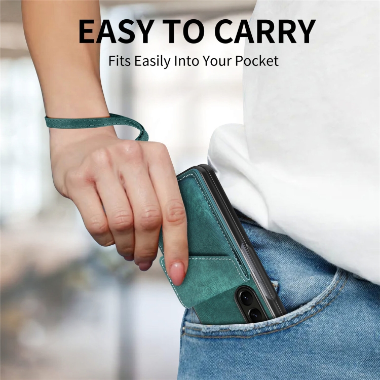 For Samsung Galaxy Z Fold5 5G Retro Card Wallet Fold Leather Phone Case with Strap(Green) For Samsung Galaxy Z Fold5 5G Retro Card Wallet Fold Leather Phone Case with Strap(Green)