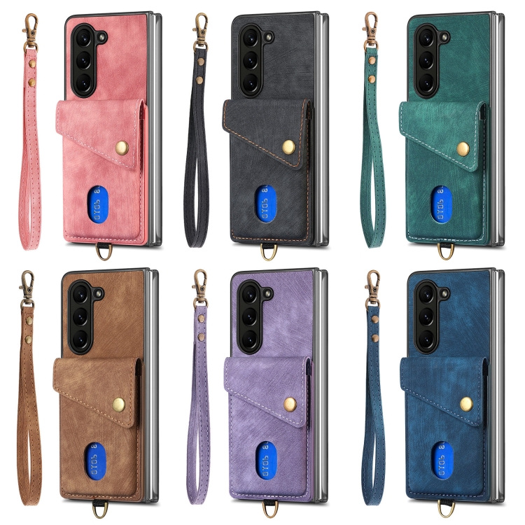 For Samsung Galaxy Z Fold5 5G Retro Card Wallet Fold Leather Phone Case with Strap(Green) For Samsung Galaxy Z Fold5 5G Retro Card Wallet Fold Leather Phone Case with Strap(Green)