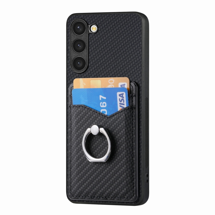 For Samsung Galaxy S23+ 5G Carbon Fiber Card Wallet Folding Ring Holder Phone Case(Black) For Samsung Galaxy S23+ 5G Carbon Fiber Card Wallet Folding Ring Holder Phone Case(Black)