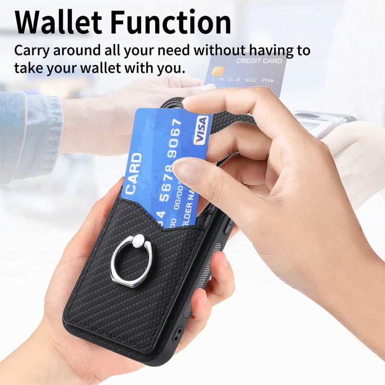 For Samsung Galaxy S23+ 5G Carbon Fiber Card Wallet Folding Ring Holder Phone Case(Black) For Samsung Galaxy S23+ 5G Carbon Fiber Card Wallet Folding Ring Holder Phone Case(Black)