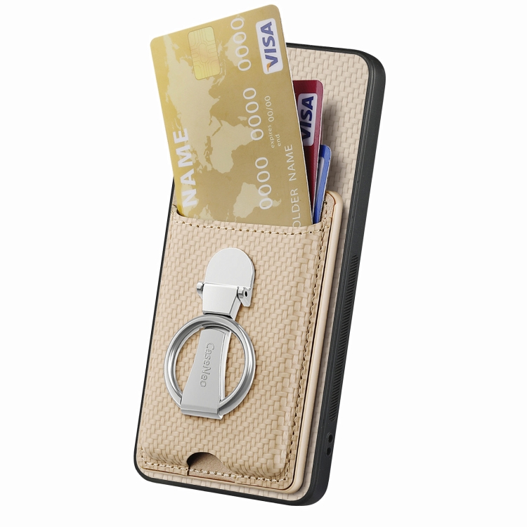 For Samsung Galaxy S22+ 5G Carbon Fiber Card Wallet Folding Ring Holder Phone Case(Khaki) For Samsung Galaxy S22+ 5G Carbon Fiber Card Wallet Folding Ring Holder Phone Case(Khaki)