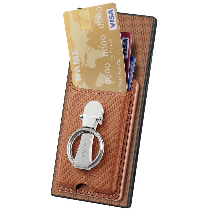 For Samsung Galaxy S22 Ultra 5G Carbon Fiber Card Wallet Folding Ring Holder Phone Case(Brown) For Samsung Galaxy S22 Ultra 5G Carbon Fiber Card Wallet Folding Ring Holder Phone Case(Brown)