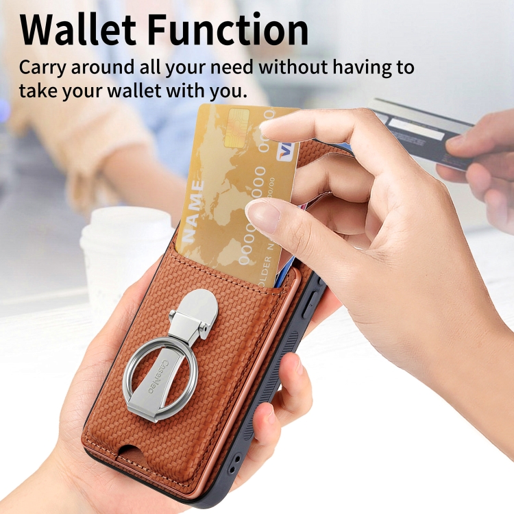 For Samsung Galaxy S22 Ultra 5G Carbon Fiber Card Wallet Folding Ring Holder Phone Case(Brown) For Samsung Galaxy S22 Ultra 5G Carbon Fiber Card Wallet Folding Ring Holder Phone Case(Brown)