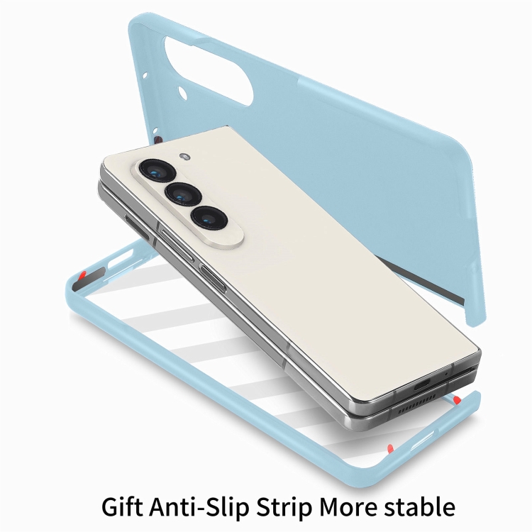 For Samsung Galaxy Z Fold5 5G Integrated Film Wrist Grip Leather Phone Case with Pen Slot(Bule) For Samsung Galaxy Z Fold5 5G Integrated Film Wrist Grip Leather Phone Case with Pen Slot(Bule)