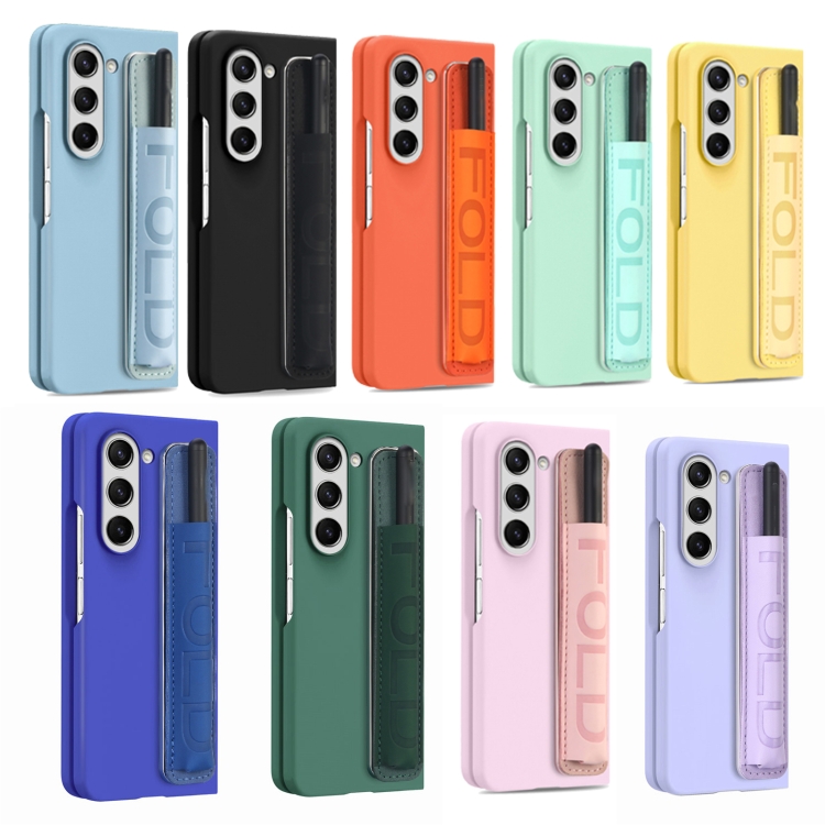 For Samsung Galaxy Z Fold5 5G Integrated Film Wrist Grip Leather Phone Case with Pen Slot(Bule) For Samsung Galaxy Z Fold5 5G Integrated Film Wrist Grip Leather Phone Case with Pen Slot(Bule)