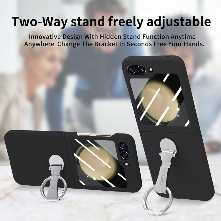 For Samsung Galaxy Z Flip5 5G Skin-Sensitive Integrated Ring Phone Case(Black) For Samsung Galaxy Z Flip5 5G Skin-Sensitive Integrated Ring Phone Case(Black)