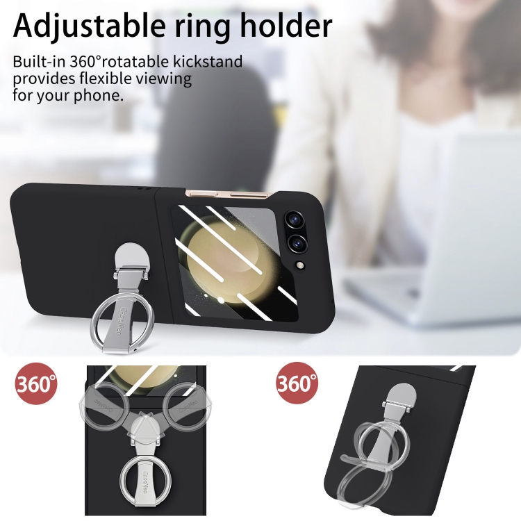 For Samsung Galaxy Z Flip5 5G Skin-Sensitive Integrated Ring Phone Case(Black) For Samsung Galaxy Z Flip5 5G Skin-Sensitive Integrated Ring Phone Case(Black)