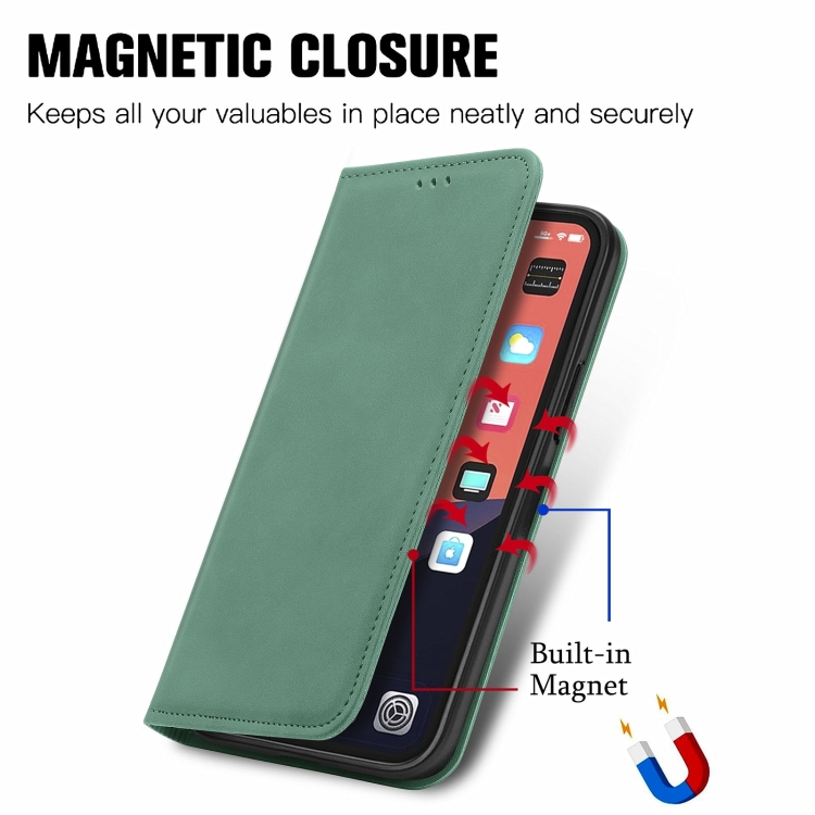 For iPhone 14 Retro Skin Feel Magnetic Flip Leather Phone Case(Green) - 3