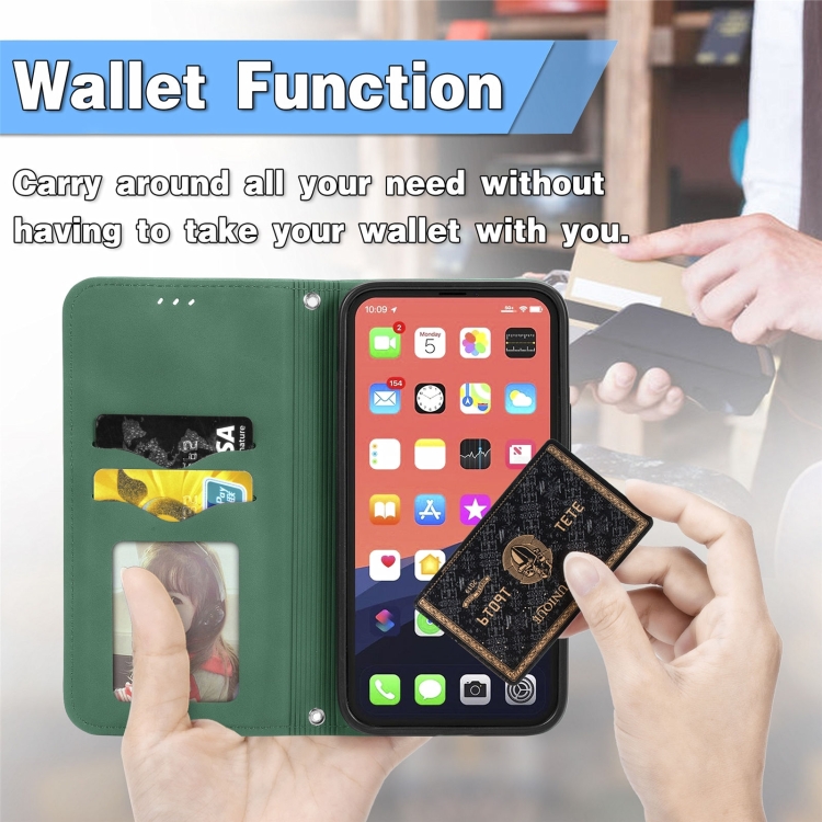 For iPhone 14 Retro Skin Feel Magnetic Flip Leather Phone Case(Green) - 5