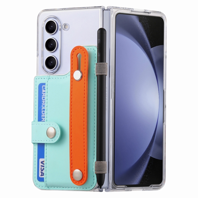 For Samsung Galaxy Z Fold5 Kor Version Multi-functional Wristband Card Wallet Transparent Phone Case(Green) For Samsung Galaxy Z Fold5 Kor Version Multi-functional Wristband Card Wallet Transparent Phone Case(Green)