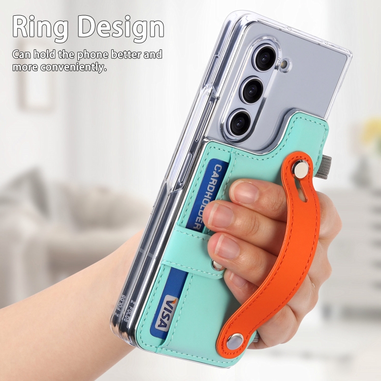 For Samsung Galaxy Z Fold5 Kor Version Multi-functional Wristband Card Wallet Transparent Phone Case(Green) For Samsung Galaxy Z Fold5 Kor Version Multi-functional Wristband Card Wallet Transparent Phone Case(Green)
