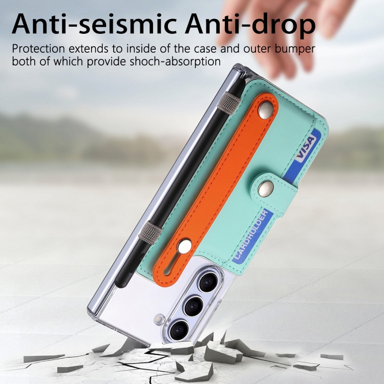 For Samsung Galaxy Z Fold5 Kor Version Multi-functional Wristband Card Wallet Transparent Phone Case(Green) For Samsung Galaxy Z Fold5 Kor Version Multi-functional Wristband Card Wallet Transparent Phone Case(Green)