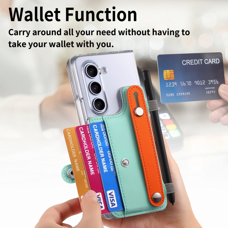 For Samsung Galaxy Z Fold5 Kor Version Multi-functional Wristband Card Wallet Transparent Phone Case(Green) For Samsung Galaxy Z Fold5 Kor Version Multi-functional Wristband Card Wallet Transparent Phone Case(Green)