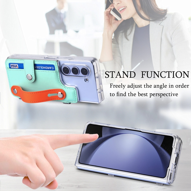 For Samsung Galaxy Z Fold5 Kor Version Multi-functional Wristband Card Wallet Transparent Phone Case(Green) For Samsung Galaxy Z Fold5 Kor Version Multi-functional Wristband Card Wallet Transparent Phone Case(Green)