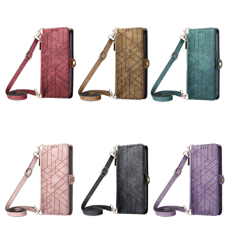For iPhone 15 Pro Max Geometric Zipper Wallet Side Buckle Leather Phone Case with Crossbody Lanyard(Red) - B1