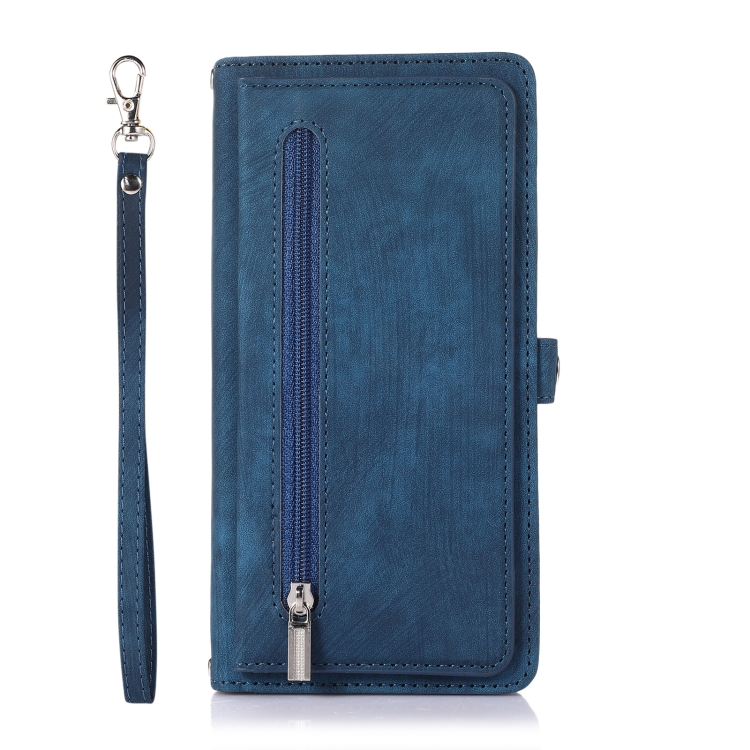 For iPhone 15 Zipper Card Slot Buckle Wallet Leather Phone Case(Blue) For iPhone 15 Zipper Card Slot Buckle Wallet Leather Phone Case(Blue)