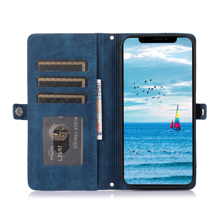 For iPhone 15 Zipper Card Slot Buckle Wallet Leather Phone Case(Blue) For iPhone 15 Zipper Card Slot Buckle Wallet Leather Phone Case(Blue)