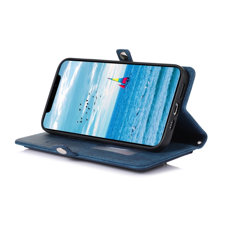 For iPhone 15 Zipper Card Slot Buckle Wallet Leather Phone Case(Blue) For iPhone 15 Zipper Card Slot Buckle Wallet Leather Phone Case(Blue)