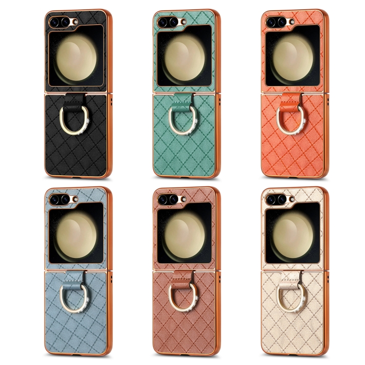 For Samsung Galaxy Z Flip5 5G Rhombus Plated Diamond Ring Phone Case(Brown) For Samsung Galaxy Z Flip5 5G Rhombus Plated Diamond Ring Phone Case(Brown)