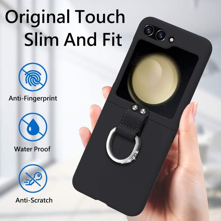 For Samsung Galaxy Z Flip5 5G Skin-feel Diamond Ring Shockproof Phone Case(Black) For Samsung Galaxy Z Flip5 5G Skin-feel Diamond Ring Shockproof Phone Case(Black)