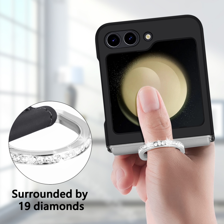 For Samsung Galaxy Z Flip5 5G Skin-feel Diamond Ring Shockproof Phone Case(Black) For Samsung Galaxy Z Flip5 5G Skin-feel Diamond Ring Shockproof Phone Case(Black)