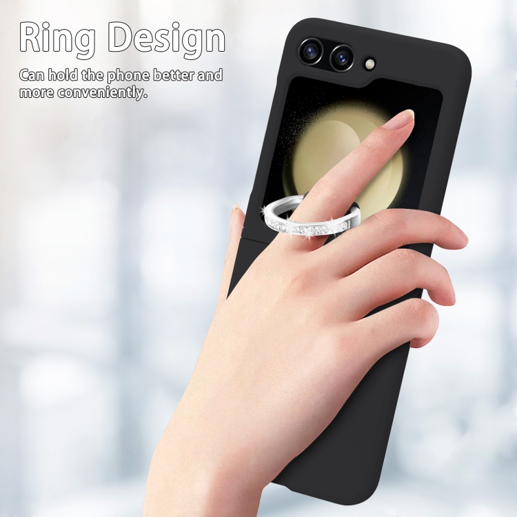 For Samsung Galaxy Z Flip5 5G Skin-feel Diamond Ring Shockproof Phone Case(Black) For Samsung Galaxy Z Flip5 5G Skin-feel Diamond Ring Shockproof Phone Case(Black)