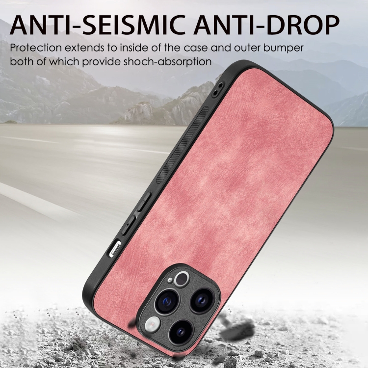 For iPhone 14 Vintage Leather PC Back Cover Phone Case(Pink) - 2