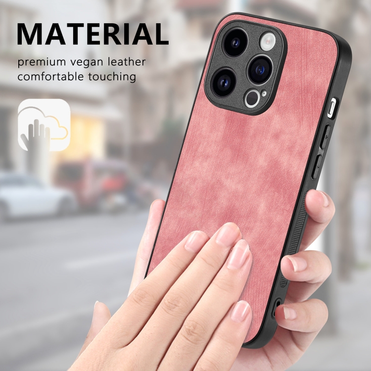 For iPhone 14 Vintage Leather PC Back Cover Phone Case(Pink) - 3