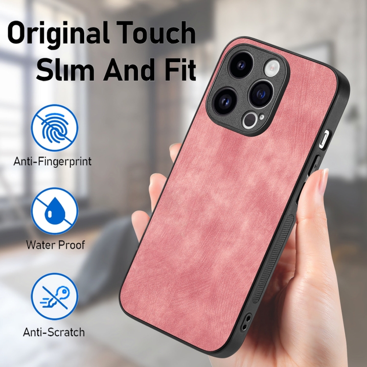 For iPhone 14 Vintage Leather PC Back Cover Phone Case(Pink) - 4
