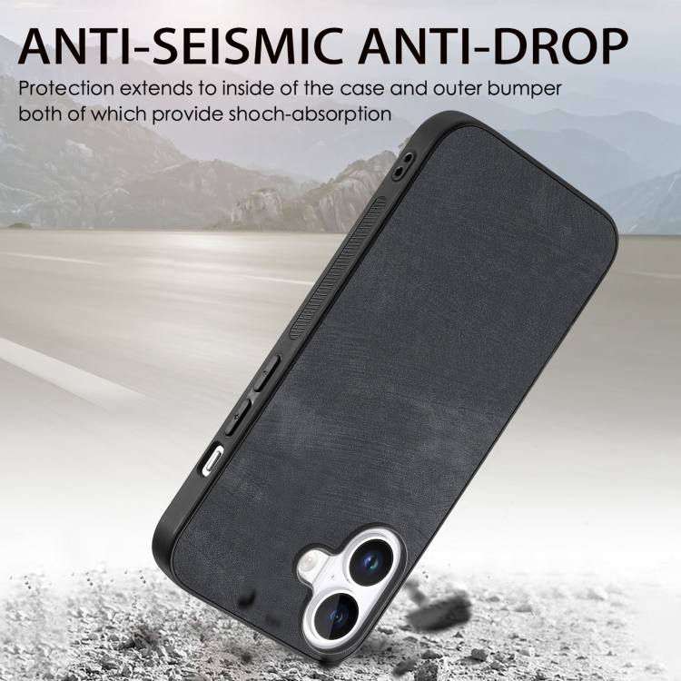 For iPhone 16 Plus Vintage Leather PC Back Cover Phone Case(Black) For iPhone 16 Plus Vintage Leather PC Back Cover Phone Case(Black)