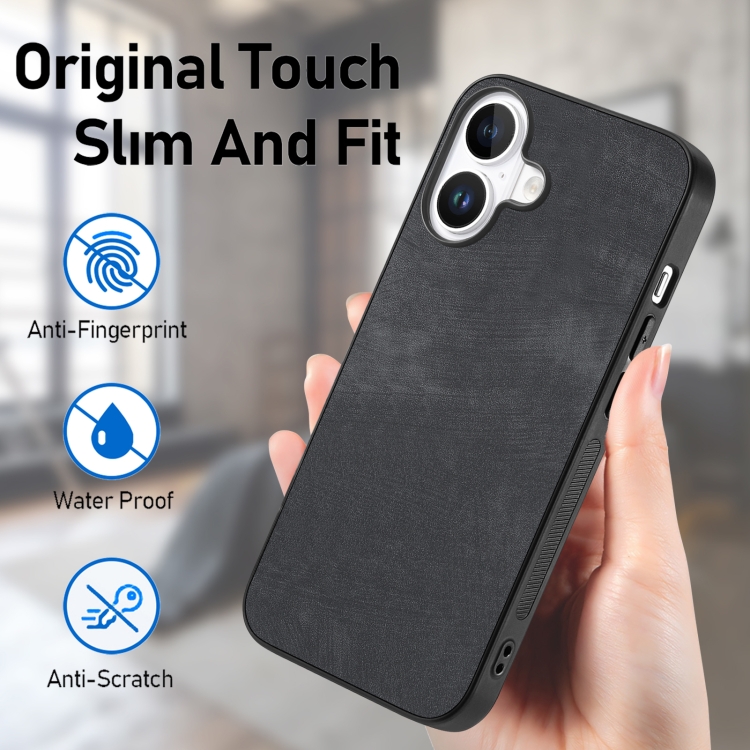 For iPhone 16 Plus Vintage Leather PC Back Cover Phone Case(Black) For iPhone 16 Plus Vintage Leather PC Back Cover Phone Case(Black)