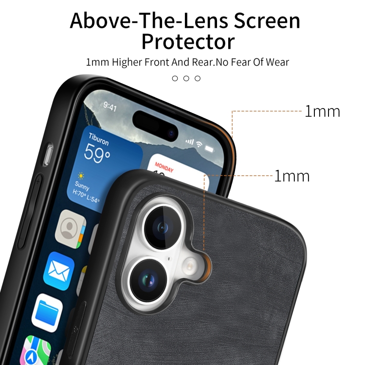 For iPhone 16 Plus Vintage Leather PC Back Cover Phone Case(Black) For iPhone 16 Plus Vintage Leather PC Back Cover Phone Case(Black)