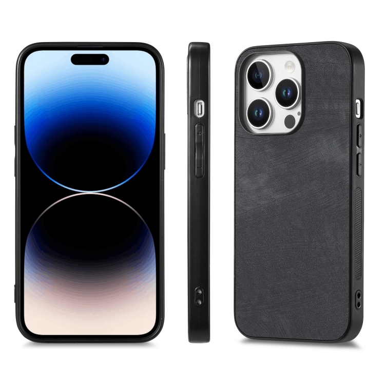 For iPhone 16 Pro Vintage Leather PC Back Cover Phone Case(Black) For iPhone 16 Pro Vintage Leather PC Back Cover Phone Case(Black)
