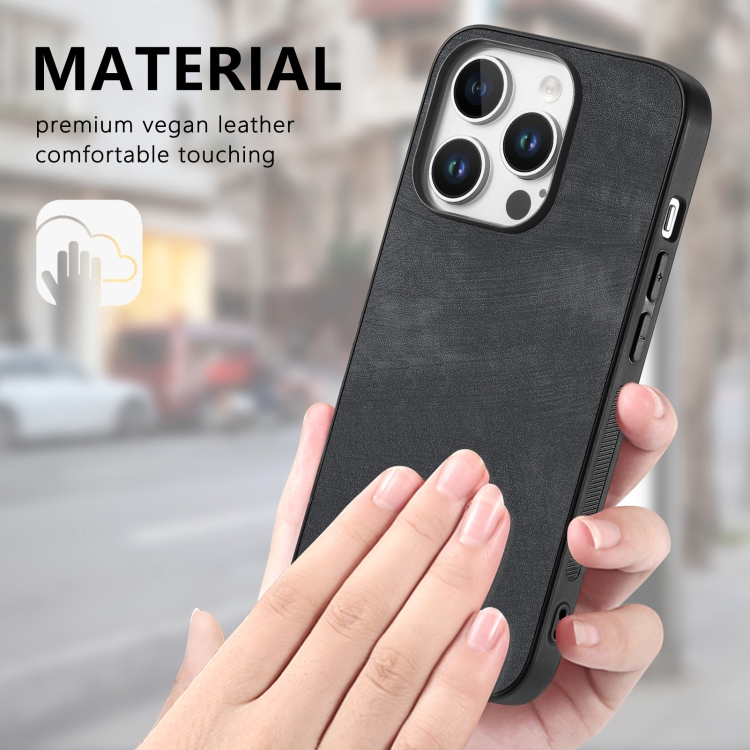 For iPhone 16 Pro Vintage Leather PC Back Cover Phone Case(Black) For iPhone 16 Pro Vintage Leather PC Back Cover Phone Case(Black)