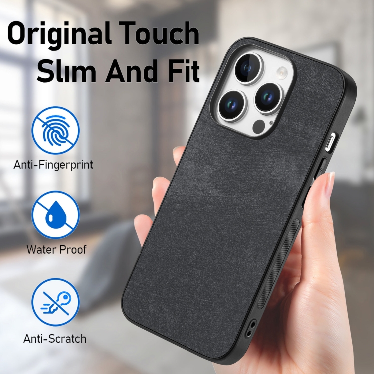 For iPhone 16 Pro Vintage Leather PC Back Cover Phone Case(Black) For iPhone 16 Pro Vintage Leather PC Back Cover Phone Case(Black)